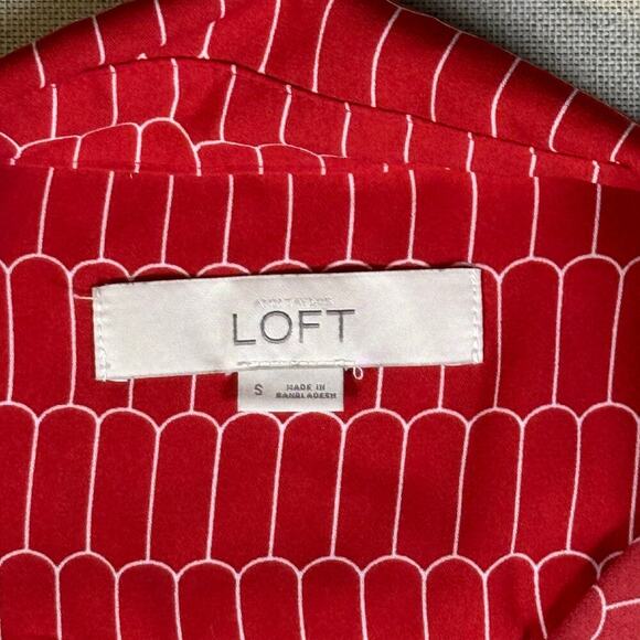 LOFT Red Geometric Print Utility Blouse Mod Inspired Long Sleeve Size S - Picture 5 of 7